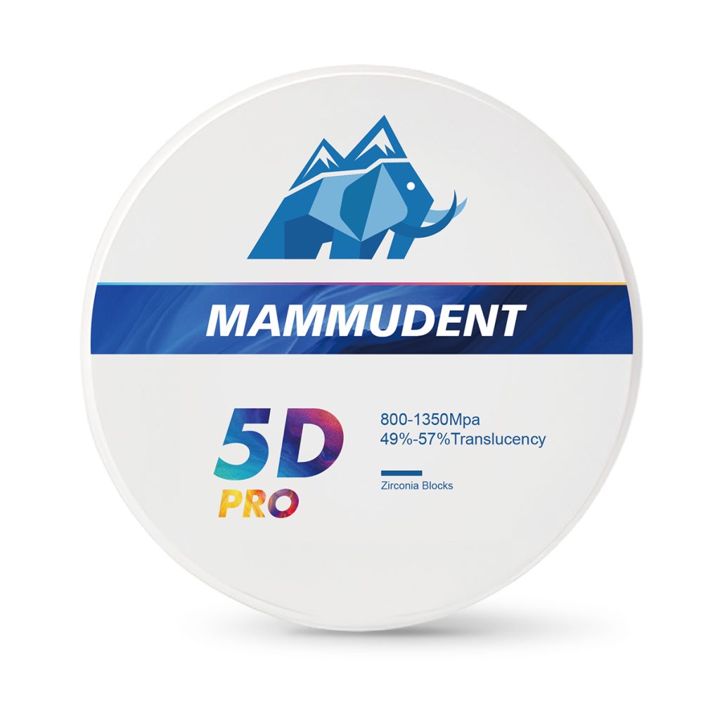 5D Pro multilayer zirconia block dental disc by Mammudent with high translucency and gradient aesthetics