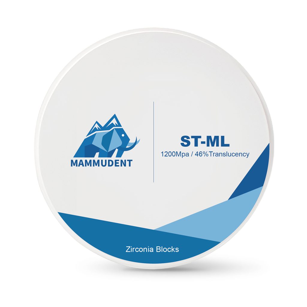 ST-ML multilayer zirconia block dental disc by Mammudent with 1200 MPa strength and 46% translucency