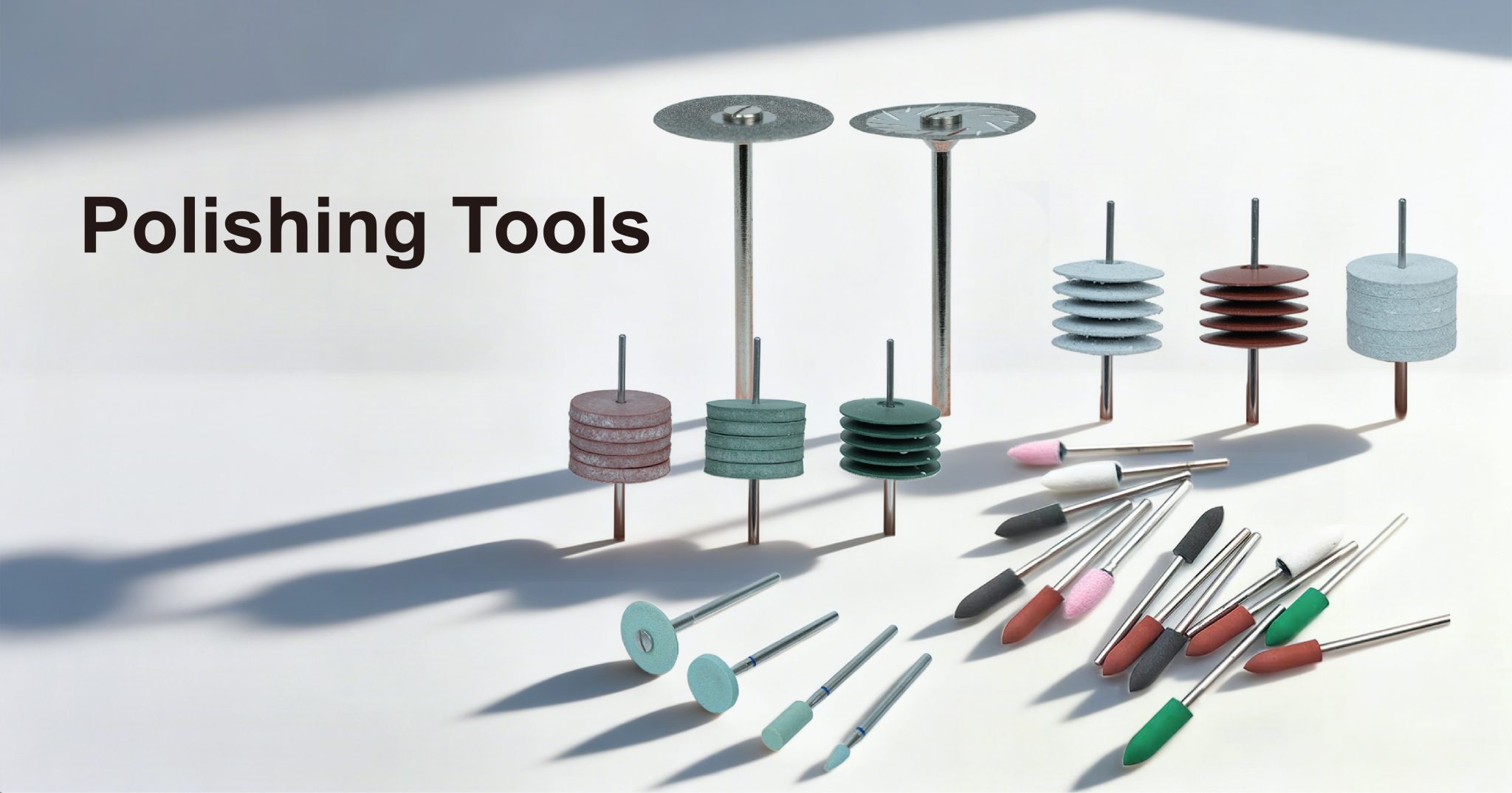 Mammudent dental lab polishing tools kit including silicone polishers, diamond polishing wheels, and mounted rubber points.