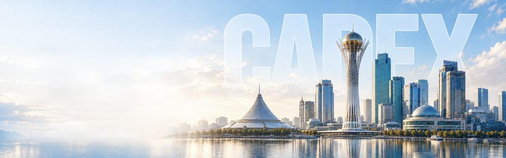 Mammudent CADEX dental exhibition banner featuring CAD CAM zirconia blocks for Kazakhstan market